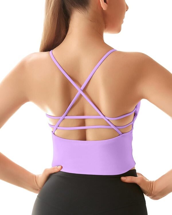 Women Longline Sports Bra Strappy Open Back Workout Tank Tops Built in Bra Cross Activewear Yoga Shirts Fitness Gym
