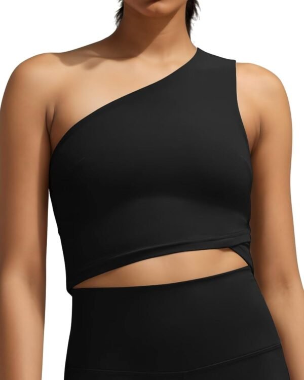 Women One Shoulder Sports Tank Tops Built in Bra Yoga Vest Workout Cute Sleeveless Shirt Medium Support Tank