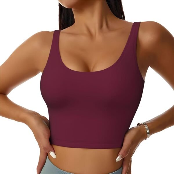 Sports Vest for Women, Seamless Comfortable Yoga Vest with Removable Pads - Wine red