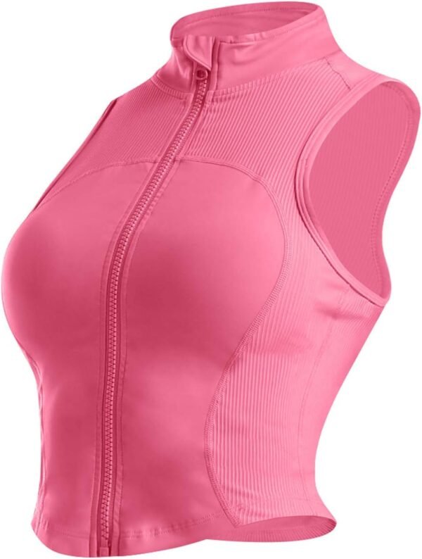 Women Full Zip Cropped Athletic Tank Tops Sleeveless Active Vest Yoga Jacket