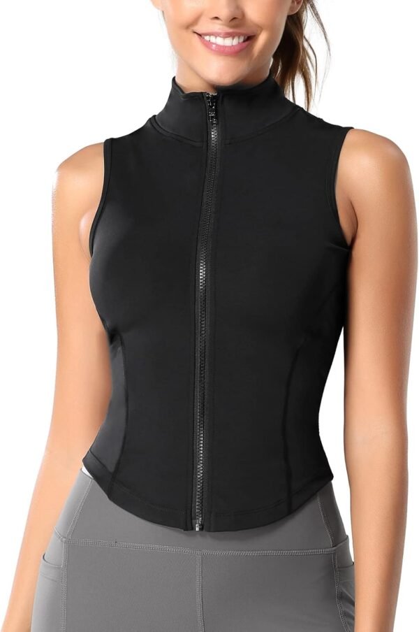 Women Sleeveless Athletic Tank Top Shirts Full Zip Up Tshirt for Yoga Running Fitness Exercise
