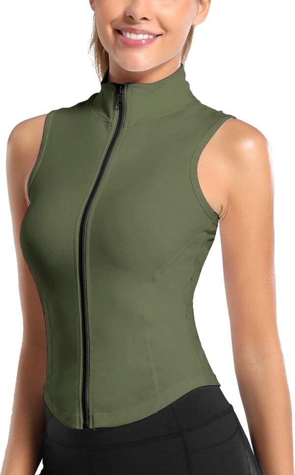 Women Sleeveless Athletic Tank Top Shirts Full Zip Up Tshirt for Yoga Running Fitness Exercise