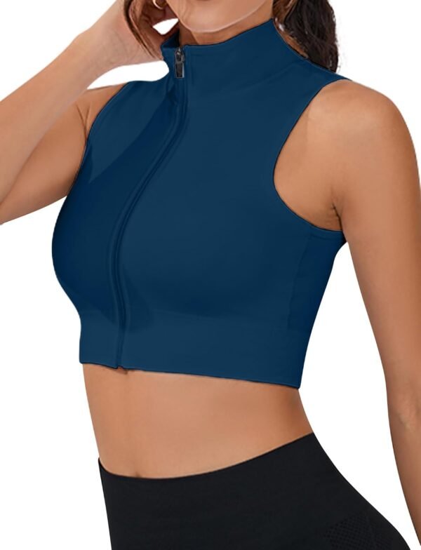 Crop Tank Top for Women Full Zip Up Sleeveless Mock Neck Workout Yoga Gym Short Cropped Jacket