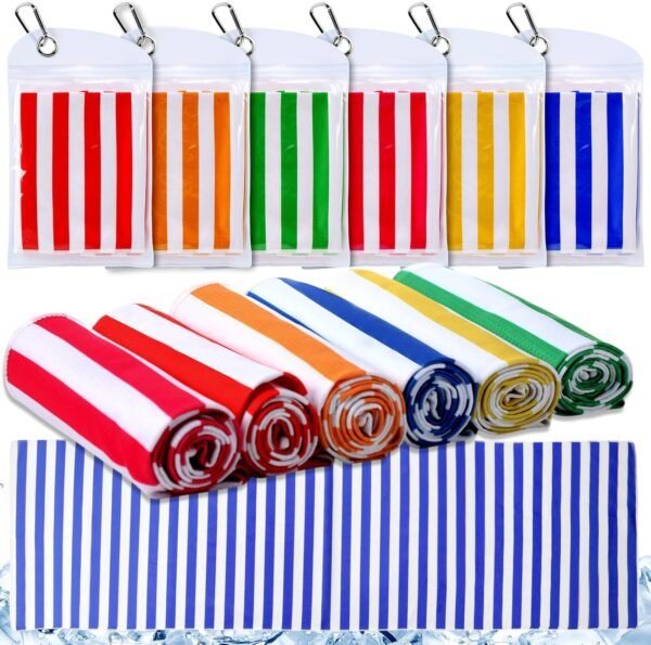 12 Count Stripe Cooling Towels for Neck and Face, 40 x 12 Inch  Breathable Chilly Fast Drying Ice Towels for Women Men Training Sport Yoga Gym Athletes Exercise