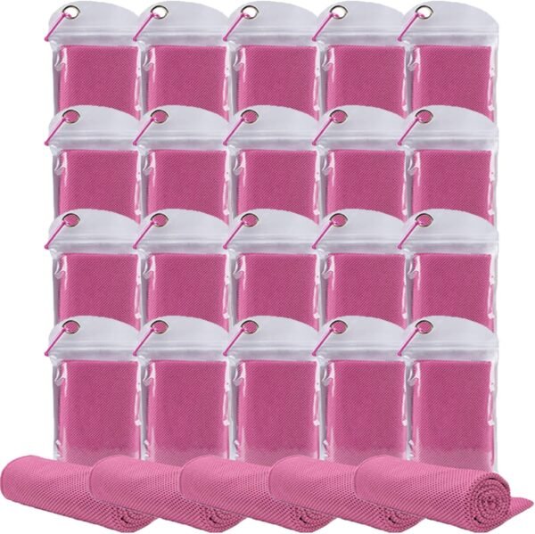 Pack of 20 Cooling Towel 40x12'' Ice Towel for Neck and Face  Chilly with Bag Breathable Yoga Gym Stay Cool Towels Sweat Rag for Workout Running Camping Pilates Beach, Pink